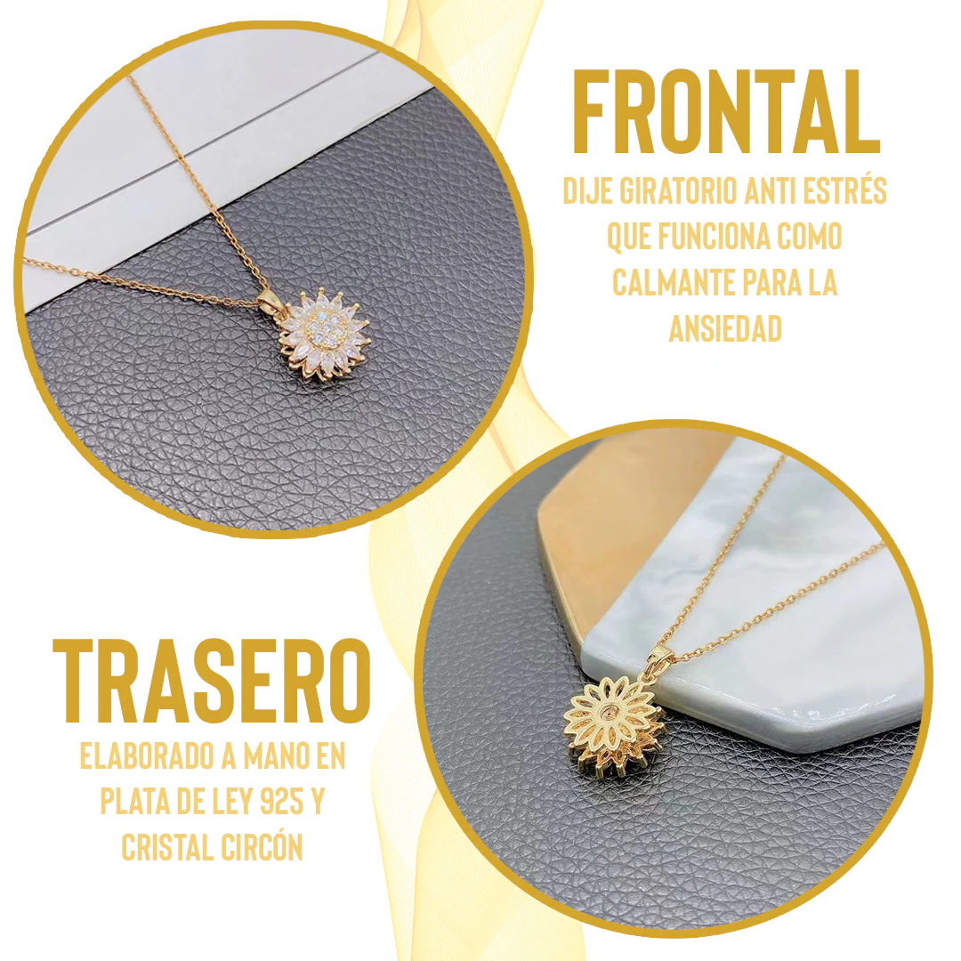 Collar giratorio girasol| Baño en Oro + Caja de lujo gratis