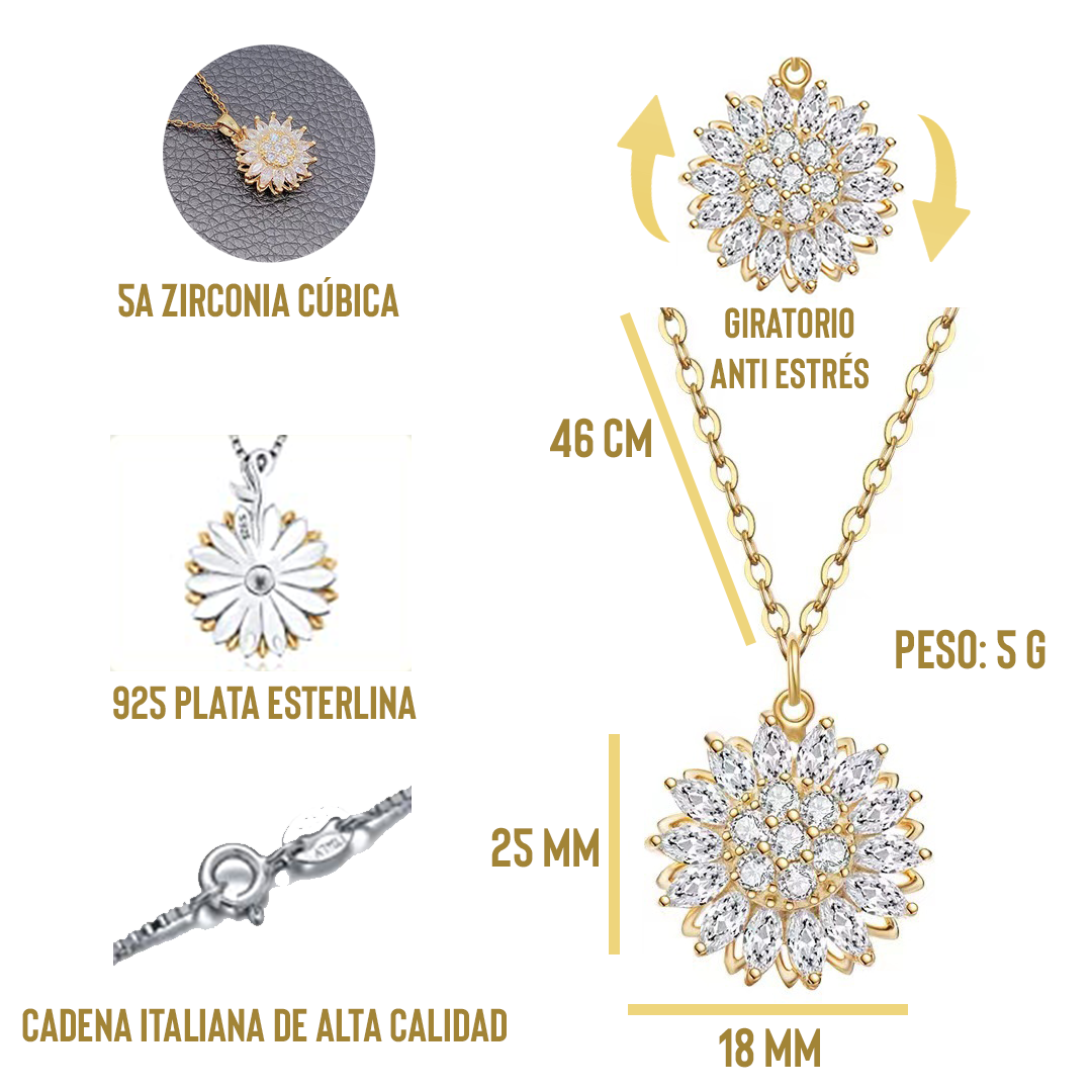 Collar giratorio girasol| Baño en Oro + Caja de lujo gratis