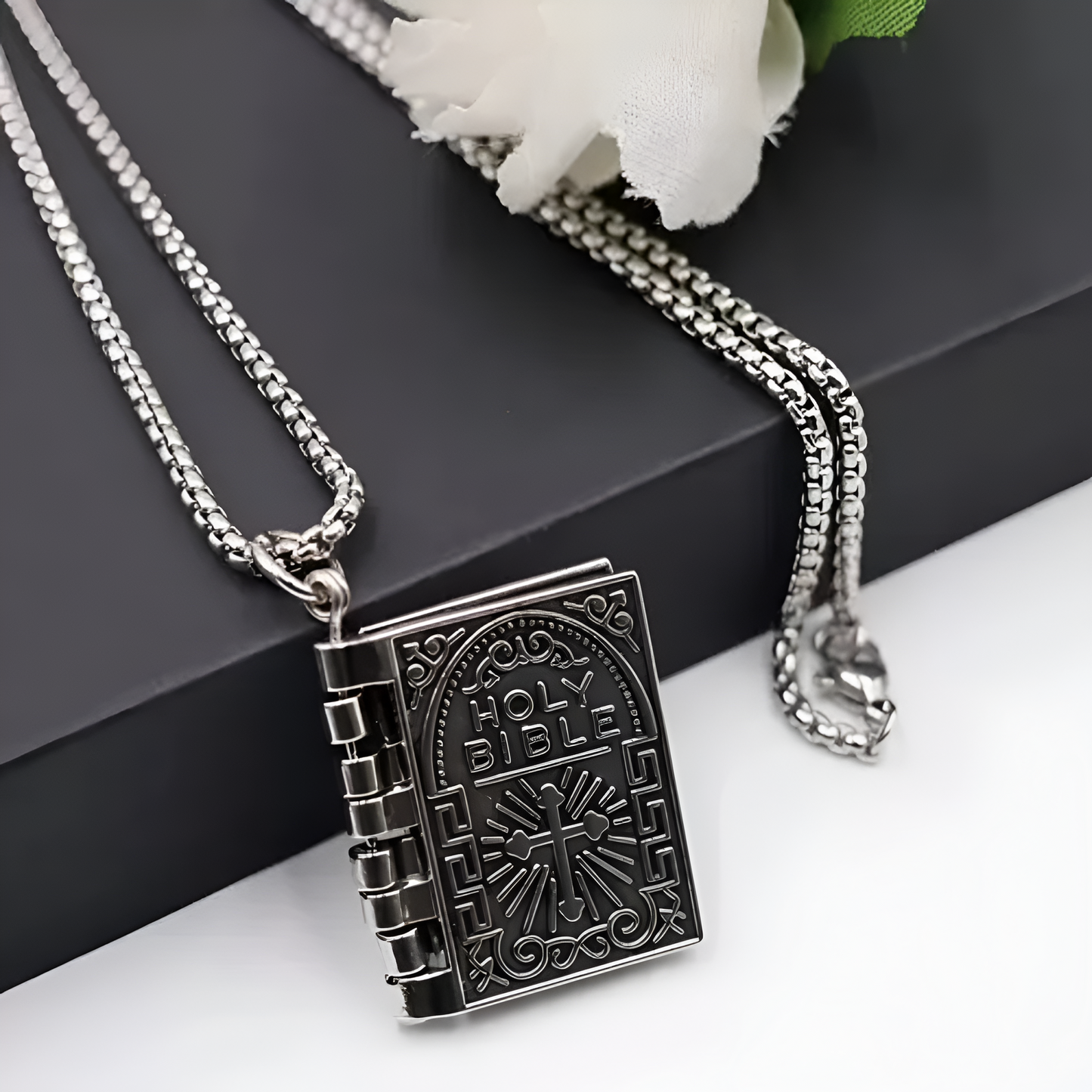 Collar Biblia Padre Nuestro| Baño de Plata + Caja de lujo Gratis!