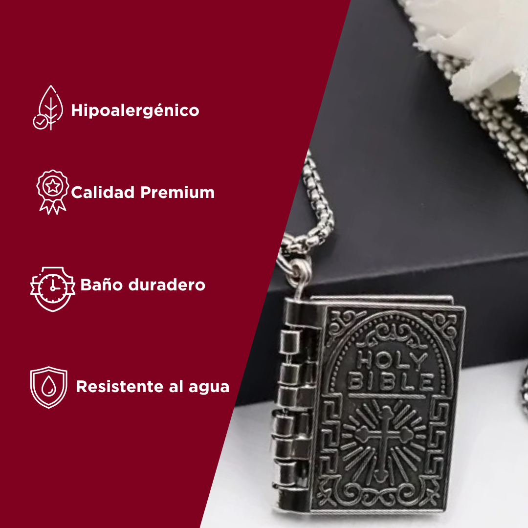 Collar Biblia Padre Nuestro| Baño de Plata + Caja de lujo Gratis!