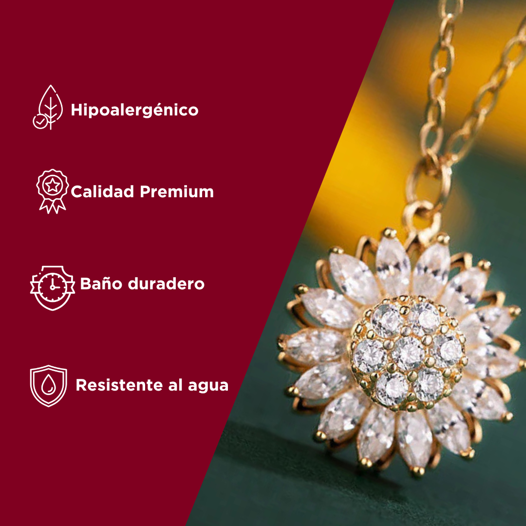 Collar giratorio girasol| Baño en Oro + Caja de lujo gratis