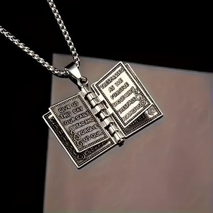 Collar Biblia Padre Nuestro| Baño de Plata + Caja de lujo Gratis!