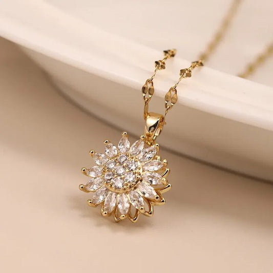 Collar giratorio girasol| Baño en Oro + Caja de lujo gratis