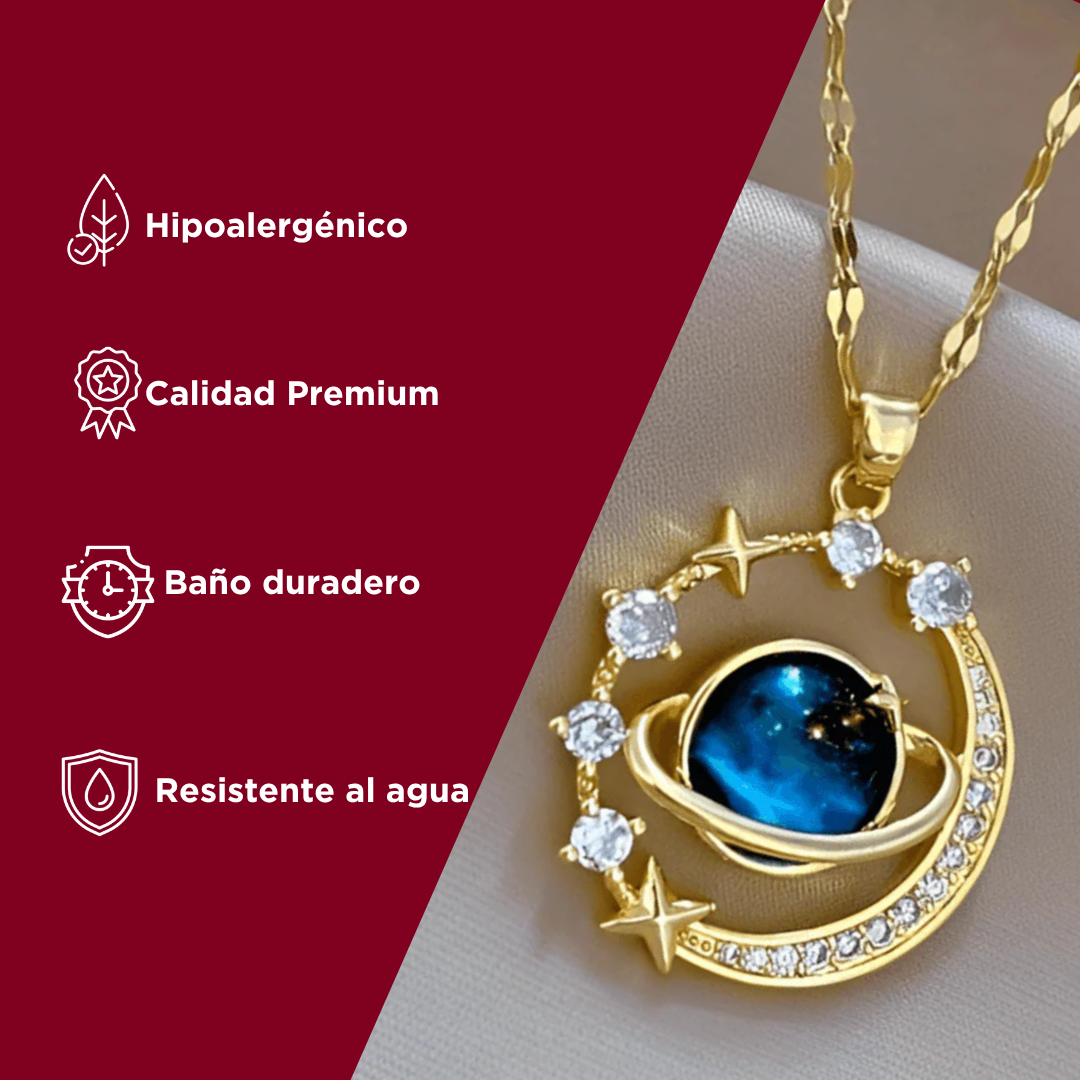 Collar planeta saturno| Baño en oro + caja de lujo Gratis.