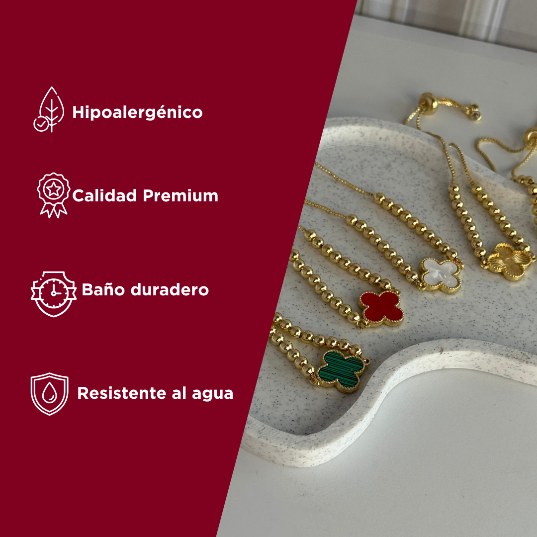 Pulsera Trebol |Baño en Oro 18K + Envío Gratis